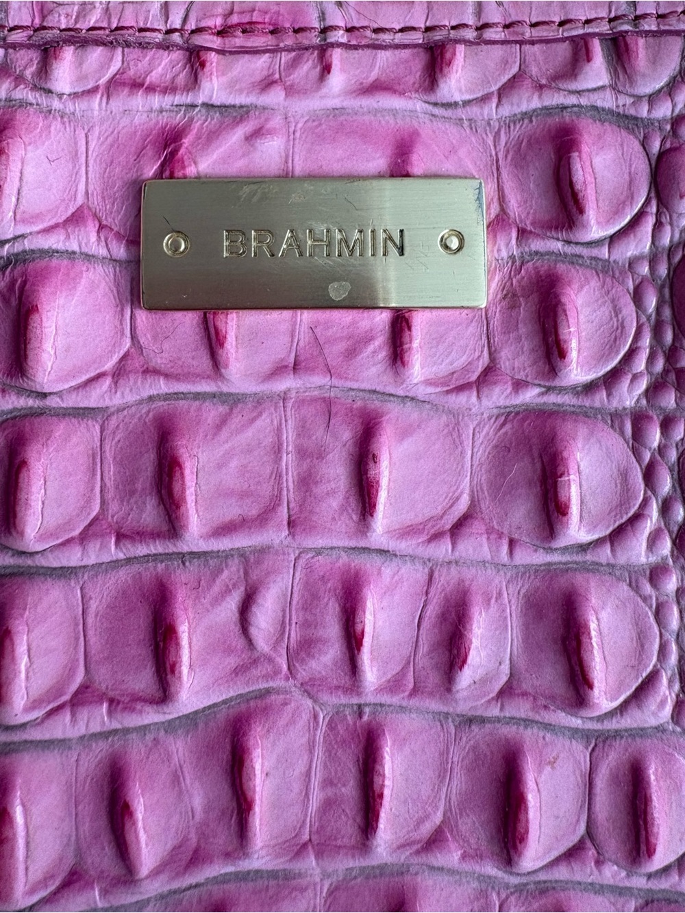 Brahmin Pink Embossed Croc-Texture Leather Panel